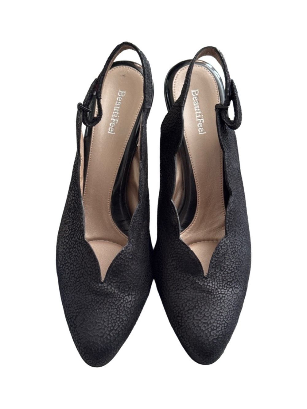 BeautiFeel Black Slingback Pointed Toe KittenHeels